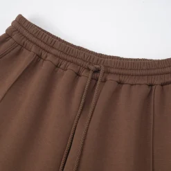 Three Quarters Stretch Loose Fleece-Lined Sweatpants Brown