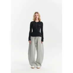 Three Quarters Stretch Loose Fleece-Lined Sweatpants Gray