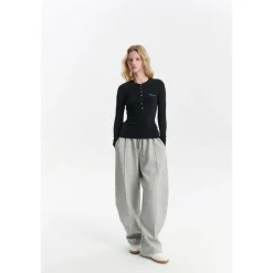Three Quarters Stretch Loose Fleece-Lined Sweatpants Gray