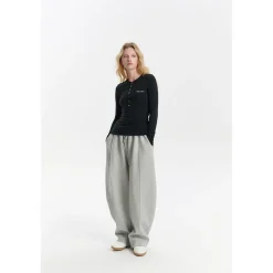 Three Quarters Stretch Loose Fleece-Lined Sweatpants Gray
