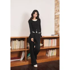 Three Quarters Stretch Pocket Fleece-Lined Cargo Pants Black