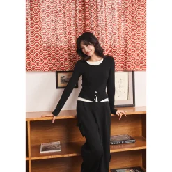 Three Quarters Stretch Pocket Fleece-Lined Cargo Pants Black