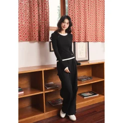 Three Quarters Stretch Pocket Fleece-Lined Cargo Pants Black