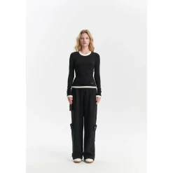 Three Quarters Stretch Pocket Fleece-Lined Cargo Pants Black