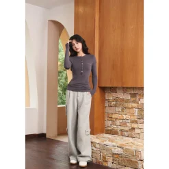 Three Quarters Stretch Pocket Fleece-Lined Cargo Pants Gray