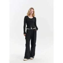 Three Quarters Stretch Pocket Fleece-Lined Cargo Pants Black