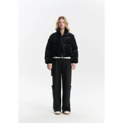 Three Quarters Stretch Pocket Fleece-Lined Cargo Pants Black