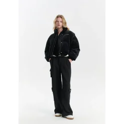 Three Quarters Stretch Pocket Fleece-Lined Cargo Pants Black