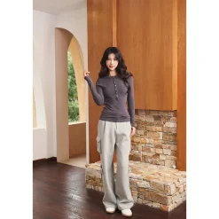 Three Quarters Stretch Pocket Fleece-Lined Cargo Pants Gray