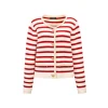Three Quarters Striped Wool Cardigan Red