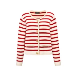 Three Quarters Striped Wool Cardigan Red