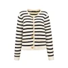 Three Quarters Striped Wool Cardigan Black