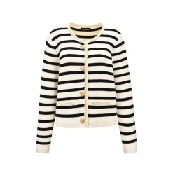 Three Quarters Striped Wool Cardigan Black