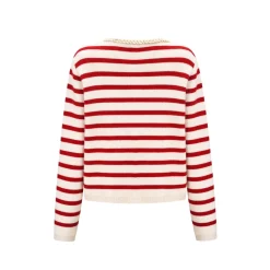 Three Quarters Striped Wool Cardigan Red