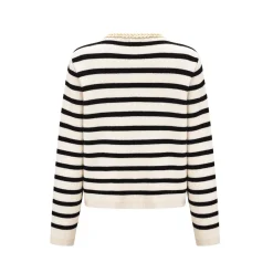 Three Quarters Striped Wool Cardigan Black