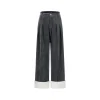 Three Quarters Tencel Patchwork Chenille Straight-Leg Pants Dark Grey