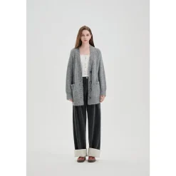 Three Quarters Tencel Patchwork Chenille Straight-Leg Pants Dark Grey