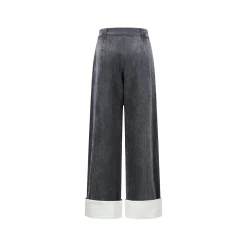 Three Quarters Tencel Patchwork Chenille Straight-Leg Pants Dark Grey