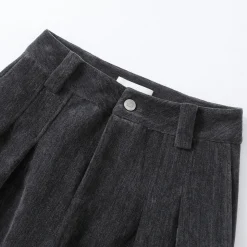 Three Quarters Tencel Patchwork Chenille Straight-Leg Pants Dark Grey
