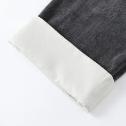Three Quarters Tencel Patchwork Chenille Straight-Leg Pants Dark Grey