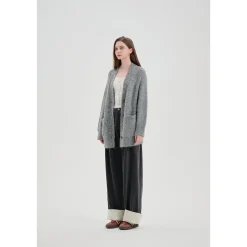 Three Quarters Tencel Patchwork Chenille Straight-Leg Pants Dark Grey