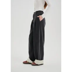 Three Quarters Tencel Patchwork Chenille Straight-Leg Pants Dark Grey