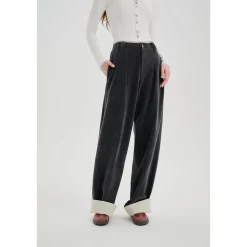Three Quarters Tencel Patchwork Chenille Straight-Leg Pants Dark Grey