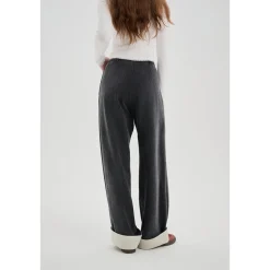 Three Quarters Tencel Patchwork Chenille Straight-Leg Pants Dark Grey