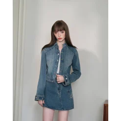 Three Quarters Vintage Washed Denim Jacket