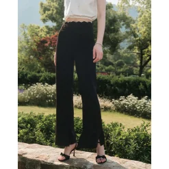 Three Quarters Wavy Rhinestone Waist Slit Pants