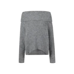 Three Quarters Woolen Off-Shoulder Sweater Grey