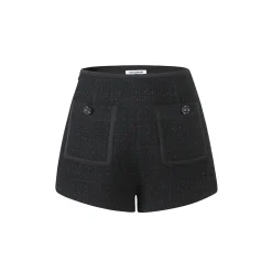 Three Quarters Woolen Tweed Shiner Shorts Black