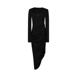 Three Quarters Wrinkled Split Cutting Dress Black