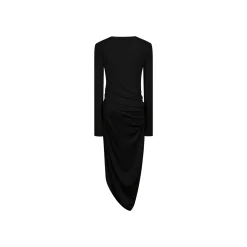 Three Quarters Wrinkled Split Cutting Dress Black