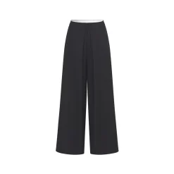 Three Quarters Wrinkled Wide-Leg Suit Pants Black