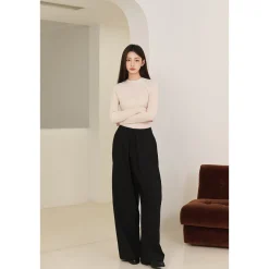 Three Quarters Wrinkled Wide-Leg Suit Pants Black