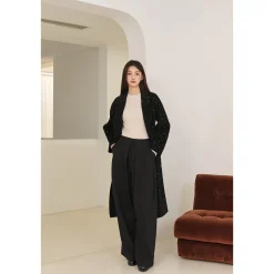 Three Quarters Wrinkled Wide-Leg Suit Pants Black