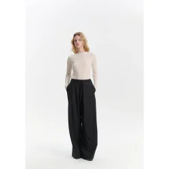 Three Quarters Wrinkled Wide-Leg Suit Pants Black