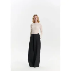 Three Quarters Wrinkled Wide-Leg Suit Pants Black