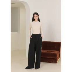 Three Quarters Wrinkled Wide-Leg Suit Pants Black