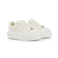 Trapar Waves Embossment Thick-Soled Casual Canvas Sneaker White