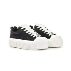Trapar Waves Embossment Thick-Soled Casual Canvas Sneaker Black