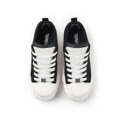 Trapar Waves Embossment Thick-Soled Casual Canvas Sneaker Black