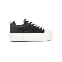 Trapar Waves Embossment Thick-Soled Casual Canvas Sneaker Black