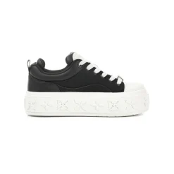 Trapar Waves Embossment Thick-Soled Casual Canvas Sneaker Black