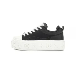 Trapar Waves Embossment Thick-Soled Casual Canvas Sneaker Black