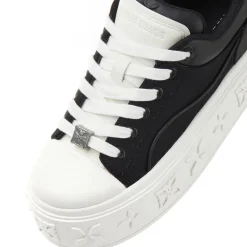Trapar Waves Embossment Thick-Soled Casual Canvas Sneaker Black