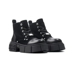 Trapar Waves Thick-Soled Logo Casual Leather Boots Black