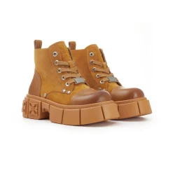 Trapar Waves Thick-Soled Logo Casual Leather Boots Brown