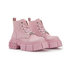 Trapar Waves Thick-Soled Logo Casual Leather Boots Pink